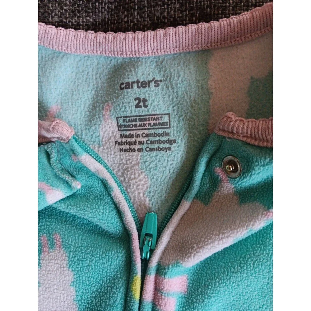 pajamas 2T Carters Footed Green Fleece sleeper With Lamas